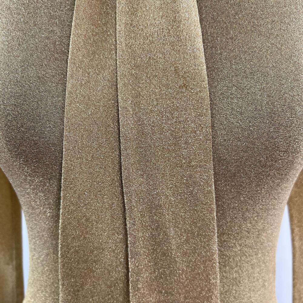 VINTAGE Jill Stuart Metallic Gold Blouse Knit Tie-Neck Long Sleeve Size Small S - Picture 9 of 11